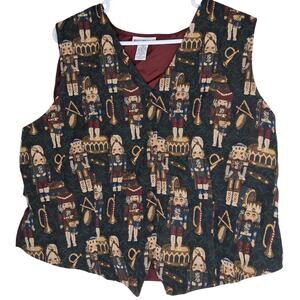Nutcracker Ballet Tapestry Vest Vintage Holiday Christmas Womens XL Red Green